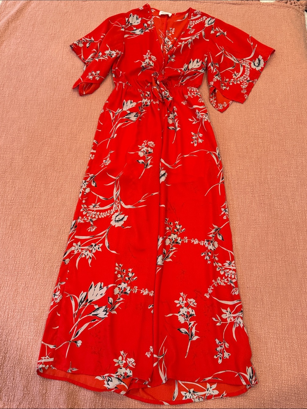 Sienna Sky XS wm’s 1 piece outfit - Red Floral Tie-Front Jumpsuit kimono sleeves